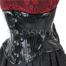 Heavy Duty Women's Underbust Waist Trainer Double Steel Boned Black PVC Corset