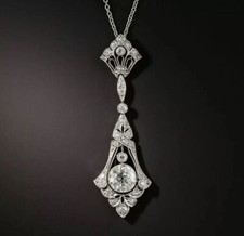 2.70Ct Art Deco Style Round Diamond Engagement Wedding 14K White Gold FN Pendant