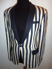 Boating Blazer Mens Navy Blue Cream Stripe Rowing 36 38 Suit Sport Coat Jacket