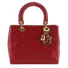 Dior Lady Dior Handbag Canage Red Calfskin Women