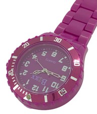  New BOXX Purple / Lilac All Plastic Quartz Nurse Fob Watch