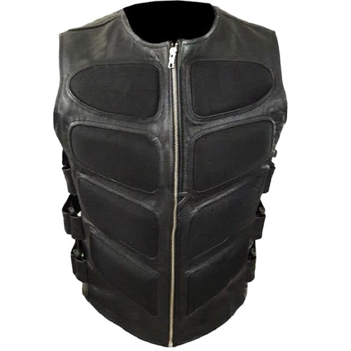 Black real leather waistcoat - real,