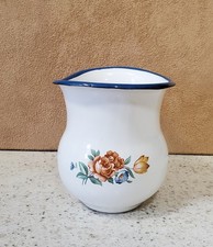 Vintage Enamel White Ware Floral Pitcher Blue Trim Small (cont 12)