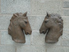 Pair of Horses head wall plaque concrete garden ornament