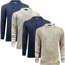 Ex-ZARA Men Chunky Fisherman Cable Knitted Weave Jumper Thick Sweater Pullover