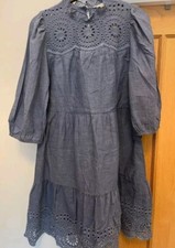 Next Love & Roses Pure Cotton Embroidered broderie Ruffle Smock Dress UK 12 VGC