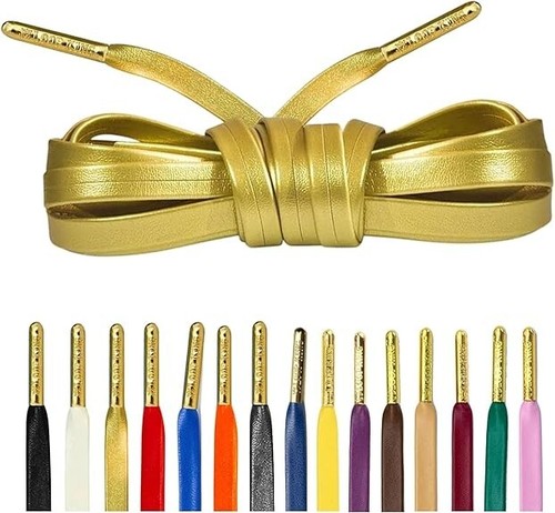 Leather shoe laces gold - laces,