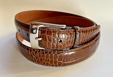 Polo Ralph Lauren Brown Croc Embossed Genuine Leather Belt Mens 40/100