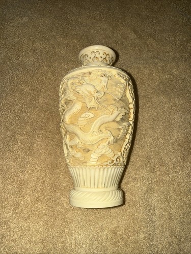 Vtg chinese dragon carved vase - chinese,