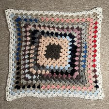 Handmade Multicoloured Crocheted Granny Square Baby Blanket 24x24 Inches Approx