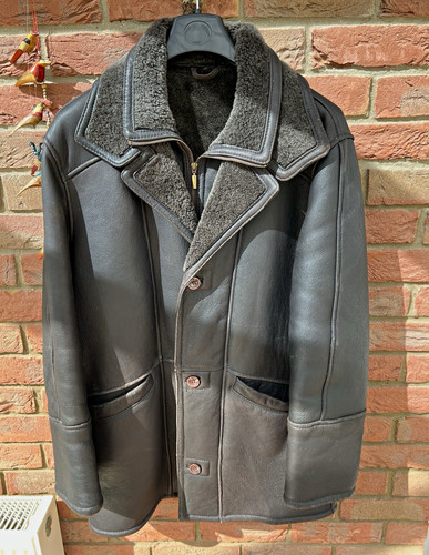Mens retro leather sheepskin - leather, &
