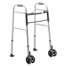 Dr. Aid Premium Folding Walker with Wheels, 5" Auto Brake 400lbs, Aluminum Gray