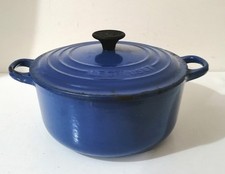 Le Creuset Blue Size 20 Cast Iron Casserole Dish Pot With Lid Double Handles