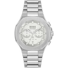 Hugo Boss 1514087 Men's Stainless Steel Silver Strap Watch White Dial 45mm Uk