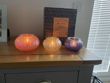 Partylite Glass Sea Urchin Trio Set Tealight Candle Holder with Box