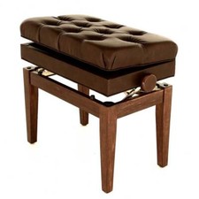 Adjustable Piano Stool With Book Storage, Polished Walnut, Brown Top, SYMPHONY