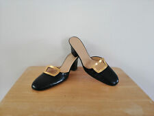 New Bally Mules Women Size 40 Black Leather Slip On Shoes Vintage Made in Italy