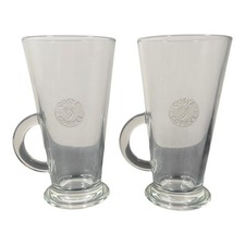 Costa Coffee Bean Design Logo  x 2 14cm Large Latte Clear Glass Glasses Pair 