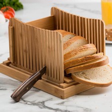 Bread Slicer Board Guide Loaf Cutting Size Slicing Wooden Holder Foldable Bamboo