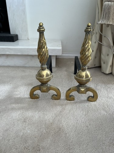 Antique brass andirons - antique, fire