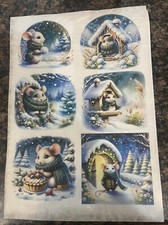 Rice Paper for Decoupage, WINTER MICE Sheet B  A4 Laser Printed 6 Images