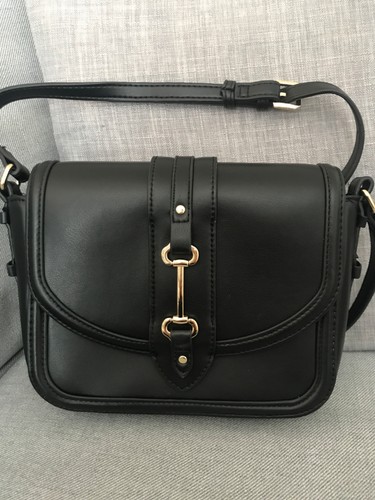 Black faux leather shoulder - faux,
