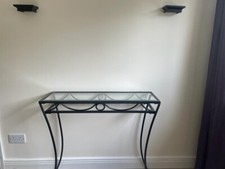glass table and mirror set, black metal 