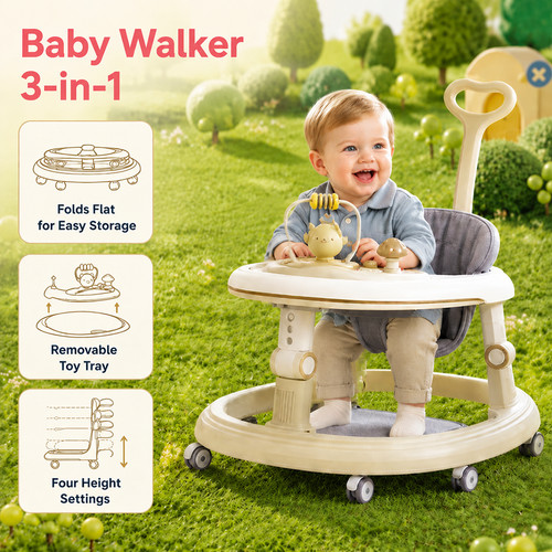 Foldable baby walker - 3-in-1,