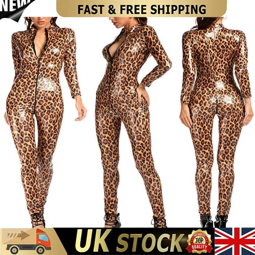 Leopard print pvc catsuit wet - catsuit,