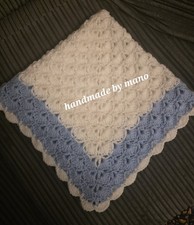 NEW Handmade CROCHET BABY boy BLANKET  Spanish romany shawl blue knitted pram
