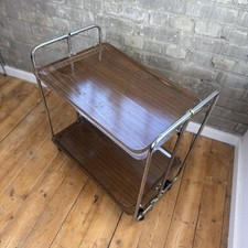 Vintage Danish Wood and Metal Drinks Trolley Mid Century Foldable