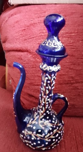 Bohemian blue glass - glass, enameled