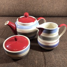 Whittard of Chelsea Stripe Tea For 2 Set , Teapot, Sugar Bowl And Milk Jug