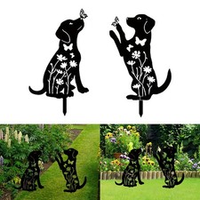 2PCS Whimsical Dog Metal Wall Art Hollow Design for Delightful Outdoor Decor