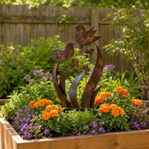 Metal bird wildflower - metal, garden