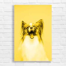 Lively and Playful Papillon Dog Yellow Canvas Print Large Picture Wall Art