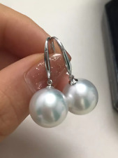 Gorgeous HUGE AAAAA 13-14mm south sea White ROUND pearl earring 14K White Gold
