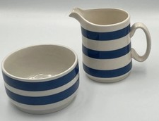 Milk Jug & Sugar Bowl Set Staffordshire Potteries Ltd Cordon Bleu Blue White Vgc