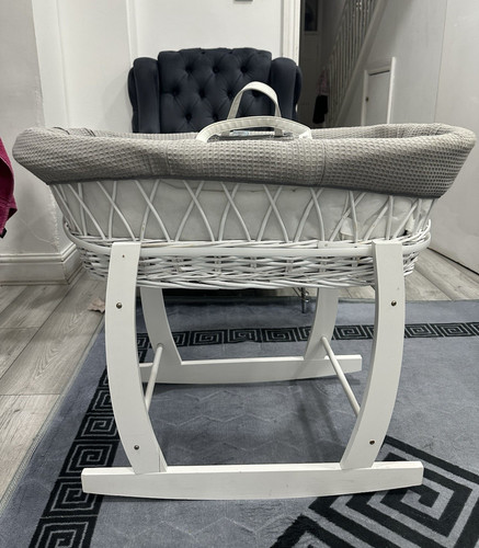 Grey wicker moses basket - grey, set
