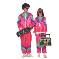 Mens Shell Suit Costume Neon 80s 90s Adult Fancy Dress Outfit Sports Tracksuit