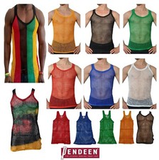 Mens Vest Top Original Pendeen Men Rasta Mesh Fishnet String Cotton Summer Gym