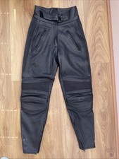 BELSTAFF Trousers Womens UK 14 Black Heavy Leather Motorcycle Biker Pants Padded