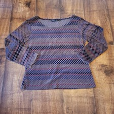 Gudrun Sjoden medium velvet checked, geometric, brown top, scoop neck