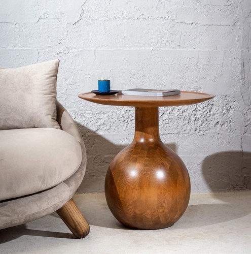 Round solid wood side table - wood,