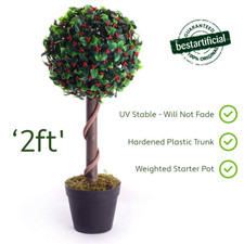 Best Artificial 2ft/60cm Christmas Holly Indoor Outdoor Topiary Grass Ball Tree