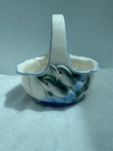 Vintage ceramic dolphin basket - vintage,
