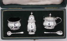 Sterling Silver Celtic Pattern Boxed Cruet Set Goldsmiths London 1949