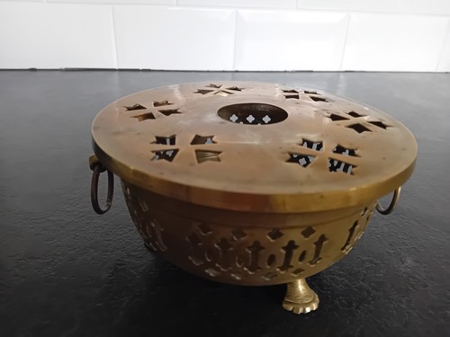 Vintage footed brass teapot - footed,