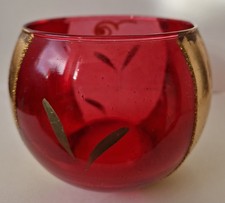 Red Glass Tealight Holder Gold