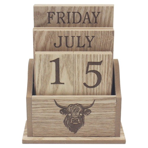 Highland cow wooden calendar - wooden,